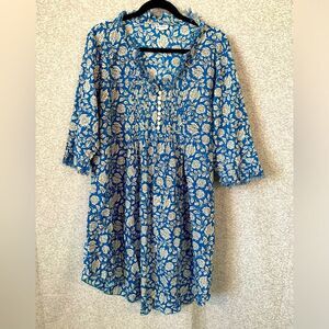 AtLAST Women's Sophie Cotton Shirt Raw Edge China Blue Flower Plus Size 18 #507